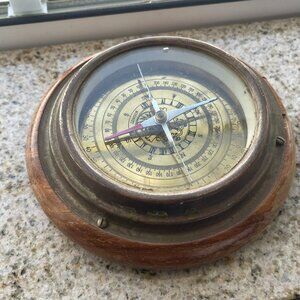 Antique Nautical Wood Brass Finish Maritime Compass - As Is